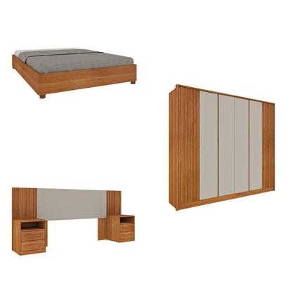 Imagem de Quarto Casal Ripado Guarda-roupa 6 Portas com Cama e Cabeceira