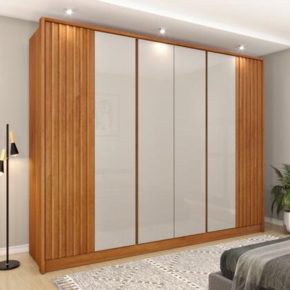 Imagem de Quarto Casal Ripado Guarda-roupa 6 Portas com Cama e Cabeceira