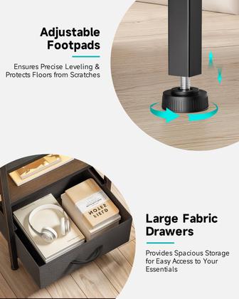 Imagem de Quarto com carregador de cabeceira Lazzanto Night Stand  mesa de cabeceira com estação de carregamento e faixa de luz LED, mesa de cabeceira com prateleira de armazenamento e 2 gavetas de tecido, mesa final Morden com portas U-S-B e tomadas AC