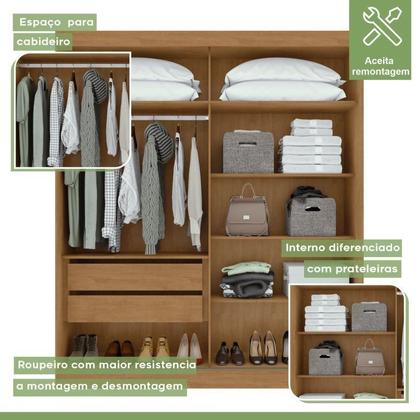 Imagem de Quarto com Guarda-roupa Casal 2 Portas 2 Gavetas, Cômoda 2 Portas 7 Gavetas e Cama Loop