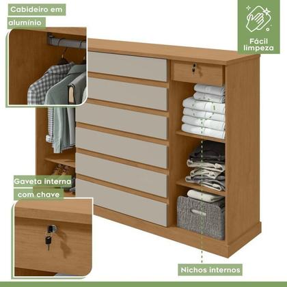 Imagem de Quarto com Guarda-roupa Casal 2 Portas 2 Gavetas, Cômoda 2 Portas 7 Gavetas e Cama Loop