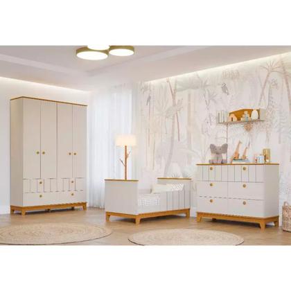 Imagem de Quarto Completo Bebe Permobili Biscoito Retro MDF - - Branco Acetinado Nature