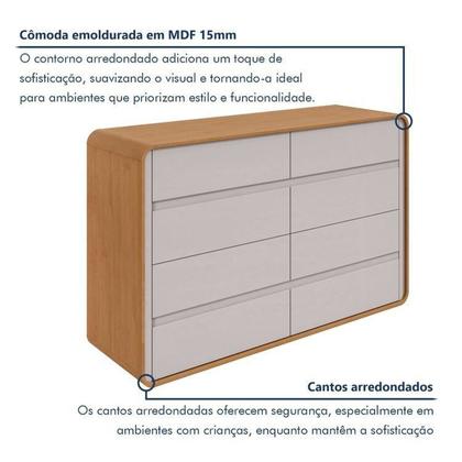Imagem de Quarto Completo Cama Solteiro com Cômoda 8 Gavetas e Mesa de Cabeceira
