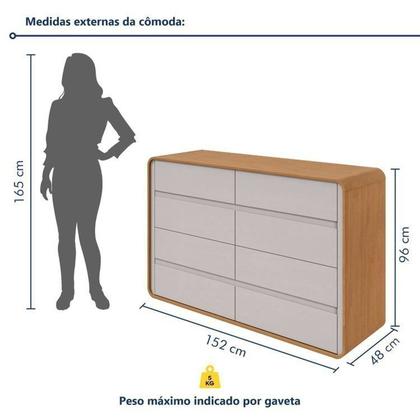 Imagem de Quarto Completo Cama Solteiro com Cômoda 8 Gavetas e Mesa de Cabeceira