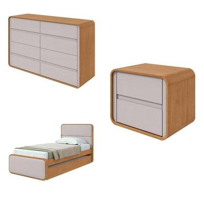 Imagem de Quarto Completo Cama Solteiro com Cômoda 8 Gavetas e Mesa de Cabeceira