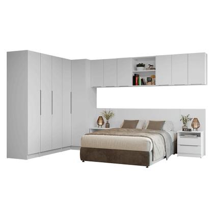 Imagem de Quarto Completo Casal De Canto 580 Cm Com Mesa De Cabeceira Branco Neo Madesa
