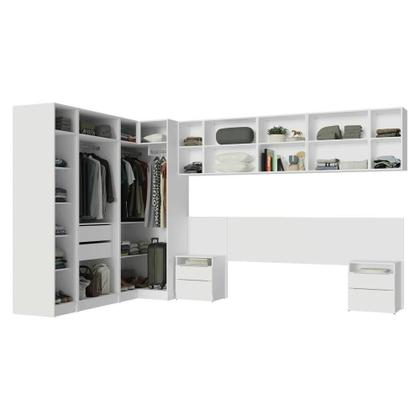 Imagem de Quarto Completo Casal De Canto 580 Cm Com Mesa De Cabeceira Branco Neo Madesa