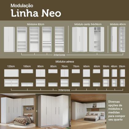 Imagem de Quarto Completo Casal de Canto 610 cm com Mesa de Cabeceira Branco Neo Madesa