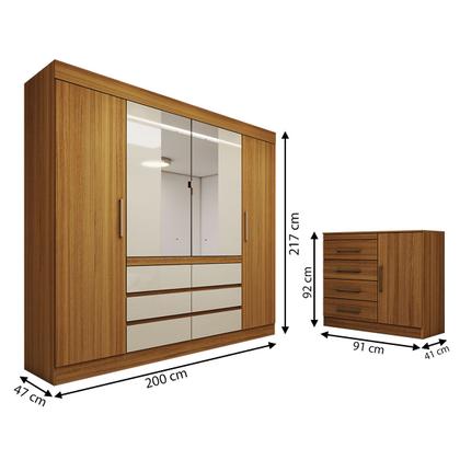 Imagem de Quarto Completo Casal Honey 5 Portas 10 Gavetas com Espelho Cinamomo/Off White - Panorama Móveis