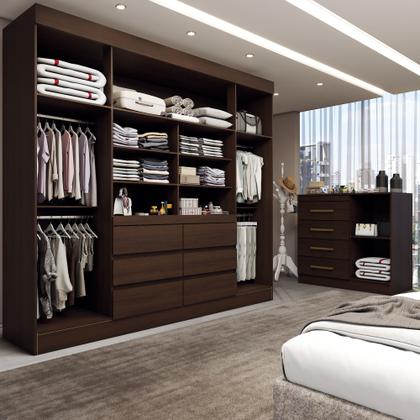 Imagem de Quarto Completo Casal Honey 5 Portas 10 Gavetas com Espelho ébano - Panorama Móveis