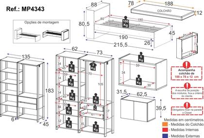 Imagem de Quarto Completo com Cama Solteiro com Colchão Incluso e Baú Embutido Multimóveis MP4343