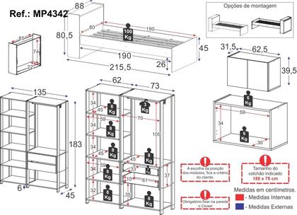 Imagem de Quarto Completo com Cama Solteiro para Colchão 188x78cm com Baú Embutido Multimóveis MP4342