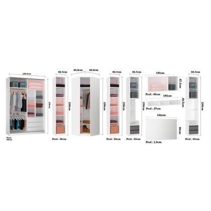 Imagem de Quarto Completo de Canto Casal com 8 Módulos Espelho e Vidro Reflecta Prime Plus Luciane Móveis