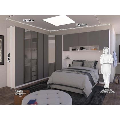 Imagem de Quarto Completo de Canto Casal com 8 Módulos Espelho e Vidro Reflecta Prime Plus Luciane Móveis