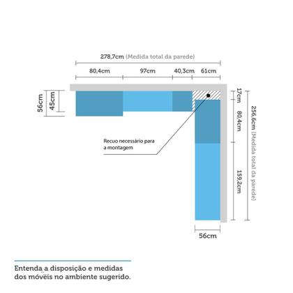 Imagem de Quarto Completo de Canto Solteiro com 6 Módulos e Espelho Prime Plus Luciane Móveis