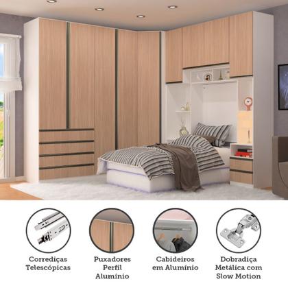 Imagem de Quarto Completo de Canto Solteiro com 7 Módulos Prime Plus Luciane Móveis