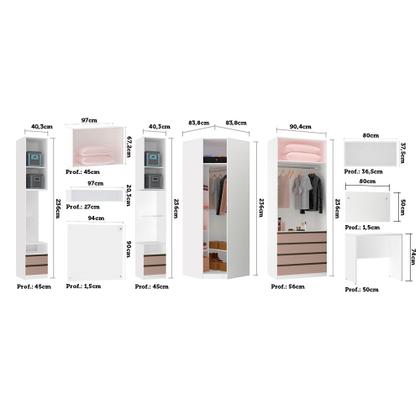 Imagem de Quarto Completo de Canto Solteiro com 8 Módulos e Vidro Reflecta Prime Plus Luciane Móveis