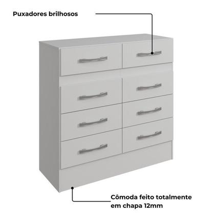 Imagem de Quarto Completo Guarda-roupa 3 Portas 2 Gavetas e Cômoda 8 Gavetas