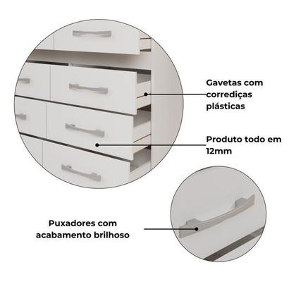 Imagem de Quarto Completo Guarda-roupa 3 Portas 2 Gavetas e Cômoda 8 Gavetas