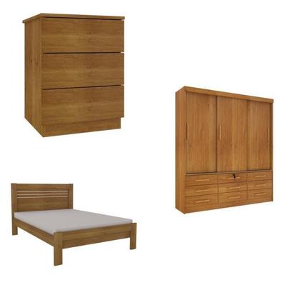 Imagem de Quarto Completo Guarda Roupa 3 Portas Cama Casal e Mesa de Cabeceira Chicago