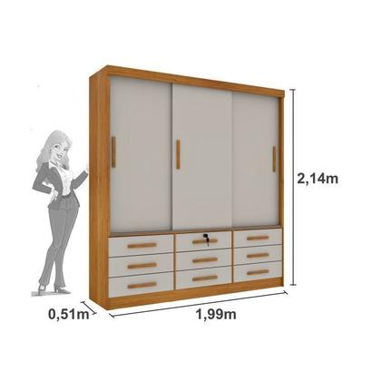 Imagem de Quarto Completo Guarda Roupa 3 Portas Cama Casal e Mesa de Cabeceira Chicago