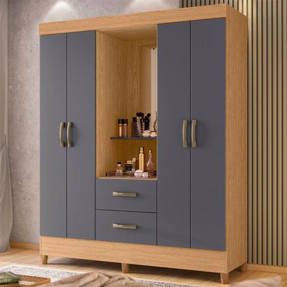 Imagem de Quarto Completo Guarda Roupa 4 Portas Capela Com Espelho e Cômoda Mobi