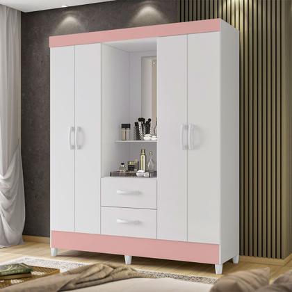 Imagem de Quarto Completo Guarda Roupa 4 Portas Capela Com Espelho e Cômoda Mobi