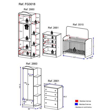 Imagem de Quarto Completo Guarda-Roupa/Cômoda/Berço Multimóveis João e Maria FG3018 Branco/Colorido