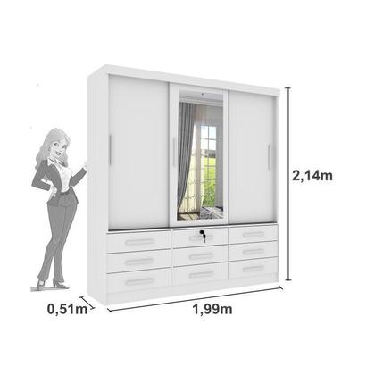 Imagem de Quarto Completo Roupeiro 3 Portas, Cama Casal e Mesa de Cabeceira 3 Gavetas Chicago Tcil Móveis