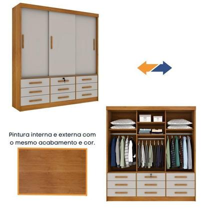 Imagem de Quarto Completo Roupeiro 3 Portas, Cama Casal e Mesa de Cabeceira Chicago