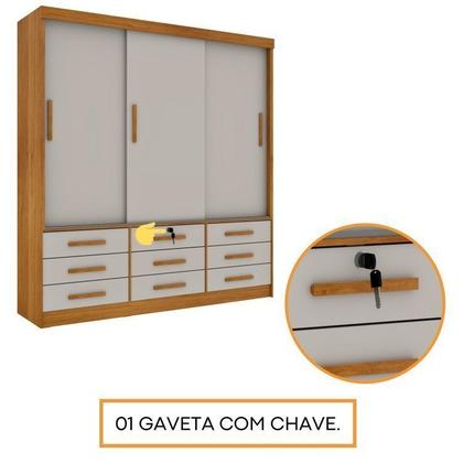 Imagem de Quarto Completo Roupeiro 3 Portas, Cama Casal e Mesa de Cabeceira Chicago Tcil Móveis