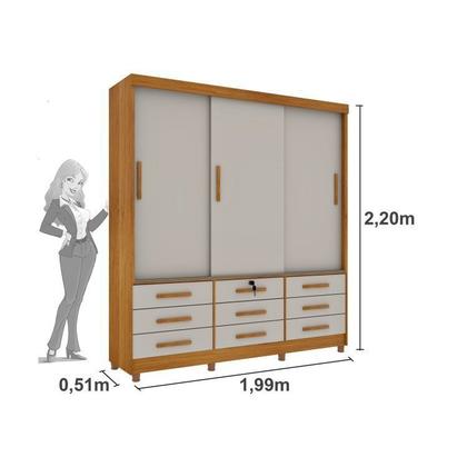 Imagem de Quarto Completo Roupeiro 3 Portas, Cama Casal e Mesa de Cabeceira Chicago Tcil Móveis