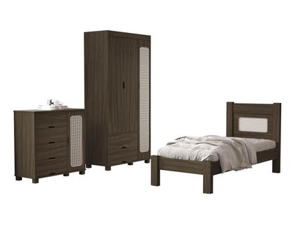 Imagem de Quarto Completo Solteiro CLara Cômoda, Guarda Roupa e Cama de Solteiro