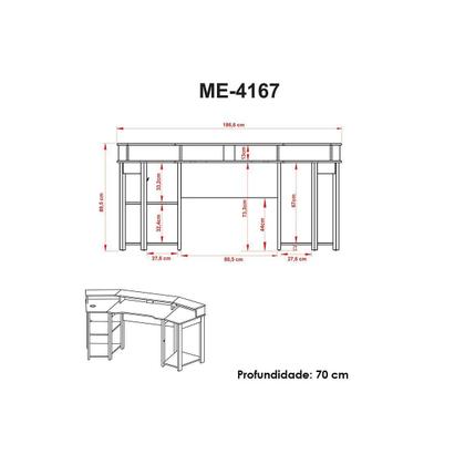 Imagem de Quarto Completo Solteiro Gamer 4 Peças (Mesa Cabeceira + Mesa de Computador + Balcão + Estante) Preto/Azul - Tecno Mobili