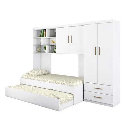 Imagem de Quarto Completo Solteiro Juvenil 4 Peças com Guarda Roupa e Bicama Modulado Chiara Branco