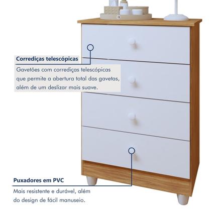 Imagem de Quarto de Bebê 100% MDF Berço Minicama com Colchão, Cômoda e Guarda Roupa 3 Portas Life Branco/Ypê