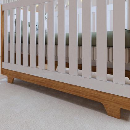 Imagem de Quarto de Bebê 100% MDF Berço Minicama com Colchão, Cômoda e Guarda Roupa 3 Portas Life Branco/Ypê