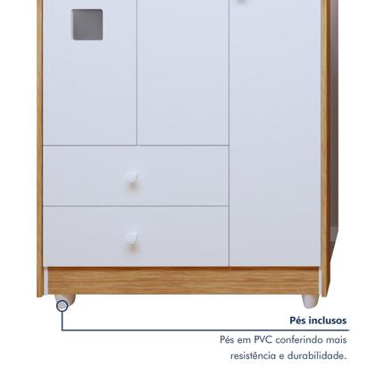 Imagem de Quarto de Bebê 100% MDF Berço Minicama com Colchão, Cômoda e Guarda Roupa 3 Portas Life Branco/Ypê
