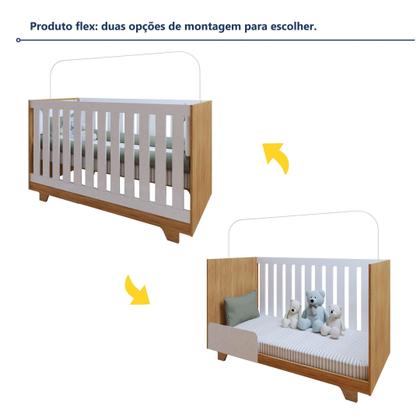 Imagem de Quarto de Bebê 100% MDF Berço Minicama com Colchão, Cômoda e Guarda Roupa 3 Portas Life Branco/Ypê