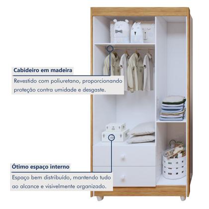 Imagem de Quarto de Bebê 100% MDF Berço Minicama com Colchão, Cômoda e Guarda Roupa 3 Portas Life Branco/Ypê