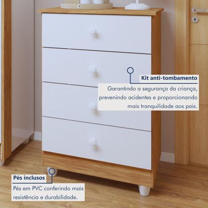 Imagem de Quarto de Bebê 100% MDF Berço Minicama com Colchão, Cômoda e Guarda Roupa 3 Portas Life Branco/Ypê