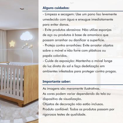 Imagem de Quarto de Bebê 100% MDF Berço Minicama com Colchão, Cômoda e Guarda Roupa 3 Portas Life Branco/Ypê