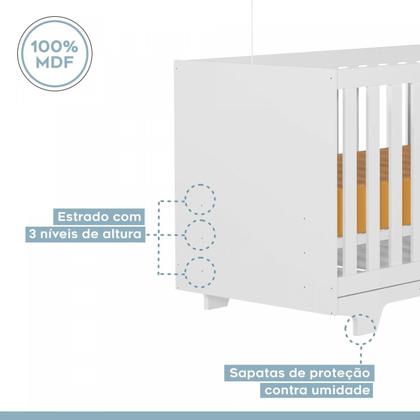 Imagem de Quarto de Bebê 100% MDF com Berço Mini Cama Life e Cômoda Fly Branco