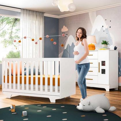 Imagem de Quarto de Bebê 100% MDF com Berço Mini Cama Life e Cômoda Fly Branco