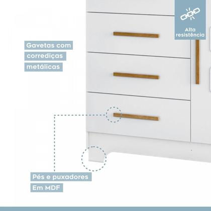 Imagem de Quarto de Bebê 100% MDF com Berço Mini Cama Life e Cômoda Fly Branco