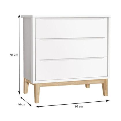 Imagem de Quarto de Bebê 2 Portas e Cômoda Gaveteiro New Classic Branco com Pés Madeira Natural e Colchão Gazin  Reller