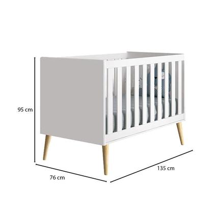 Imagem de Quarto de Bebê 2 Portas Theo Branco Pés Madeira Natural com Colchão Gazin  Reller