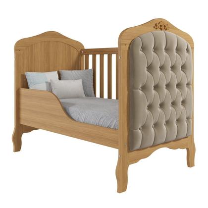 Imagem de Quarto de Bebê 3 Peças com Berço Capitonê Cômoda 4 Gavetas e Guarda Roupa 4 Portas 4 Gavetas Aquarela Espresso Móveis Nature/Branco