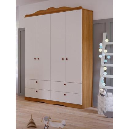 Imagem de Quarto de Bebê 3 Peças com Berço Capitonê Cômoda 4 Gavetas e Guarda Roupa 4 Portas 4 Gavetas Aquarela Espresso Móveis Nature/Branco