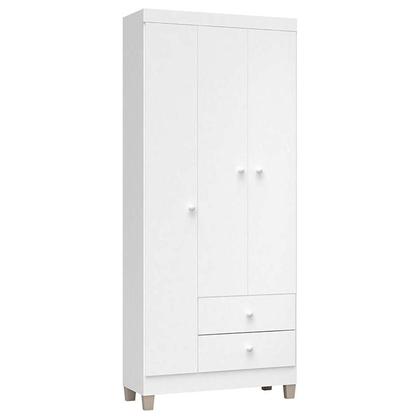 Imagem de Quarto de Bebê 3 Portas com Gaveteiro Ternura Baby e Berço Lara Branco Brilho com Colchão Gazin - Incorplac